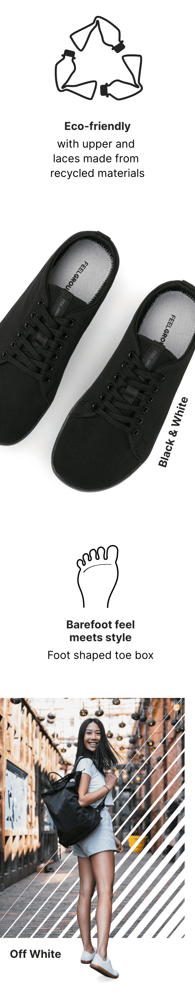 Feelgrounds Original Knit, Barefoot Shoes, Casual Minimal Sneakers, Zero Drop, Wide Toe Box, Vegan, Unisex | All Black - US M15